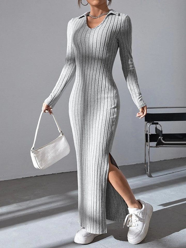Women's Maxi Dress with Structured V-Neck and Side Slits Mune