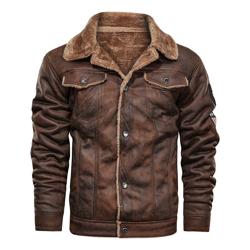 Men's lambskin imitation trucker jacket with faux fur lining and badge Mune Fashion