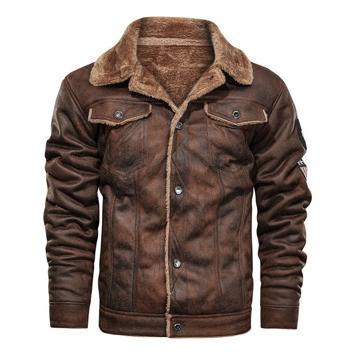 Men's lambskin imitation trucker jacket with faux fur lining and badge Mune Fashion