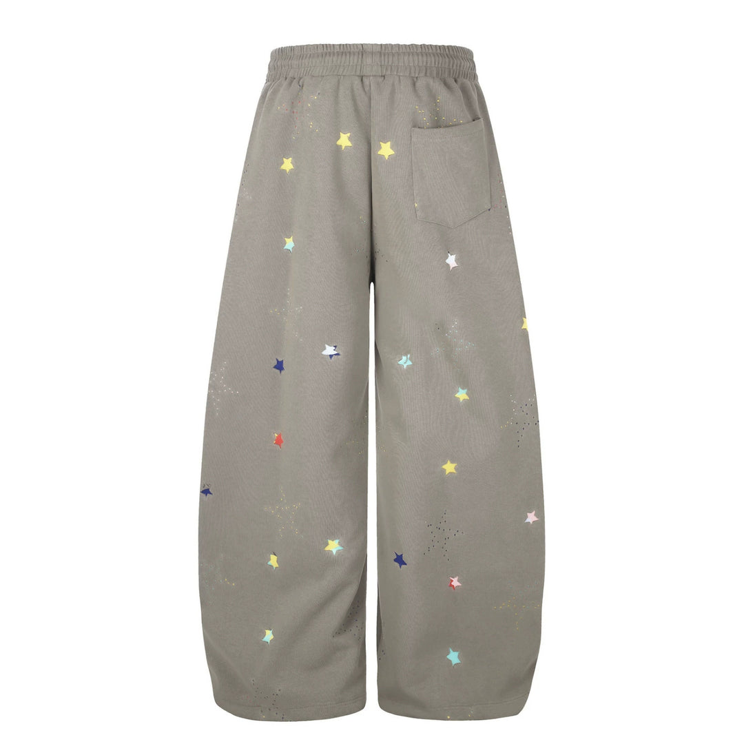 Women's extra wide palazzo capri sweatpants with star print, comfort waistband, and adjustable hem.