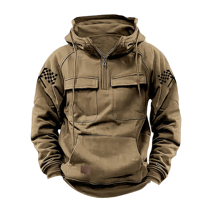 Men's hooded sweatshirt with half zip, cargo chest pockets and kangaroo pocket Mune Fashion