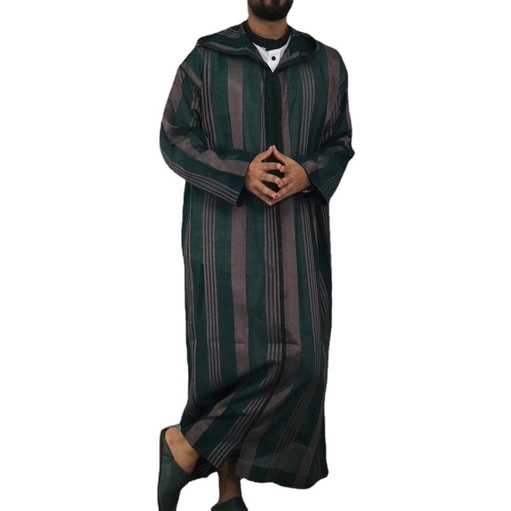 Men's slim hoodie robe with vertical stripe structure zipper and side slits Mune Fashion