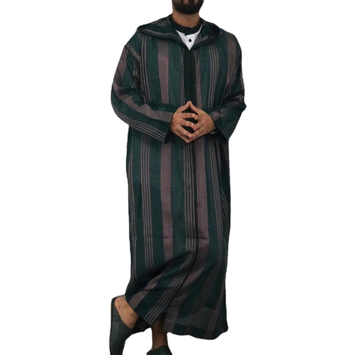 Men's slim hoodie robe with vertical stripe structure zipper and side slits Mune Fashion