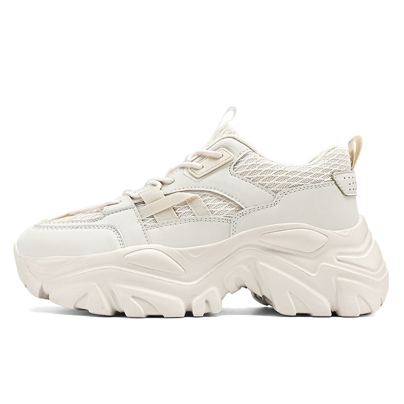 Women's Fashion Platform Chunky Sneakers with Textured Mesh Overlay and Durable Profile Sole Mune Fashion