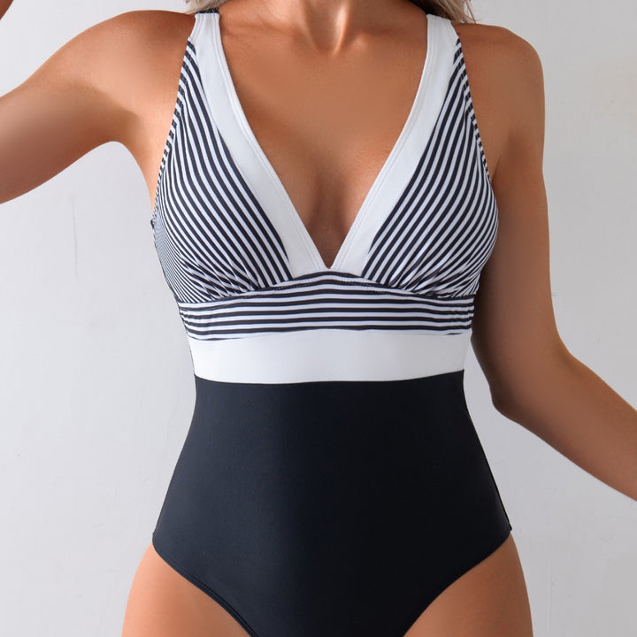 Ladies Elegant Bathing Strumpf with Deep V-Neck Mune Fashion