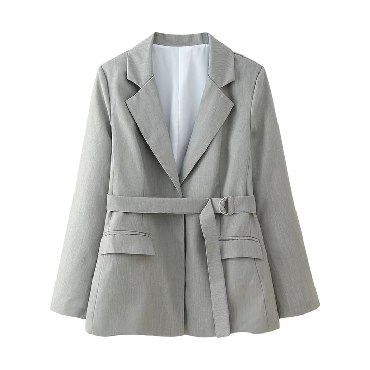 Women's tailored blazer with tie belt, patch pockets, and classic lapel Mune Fashion