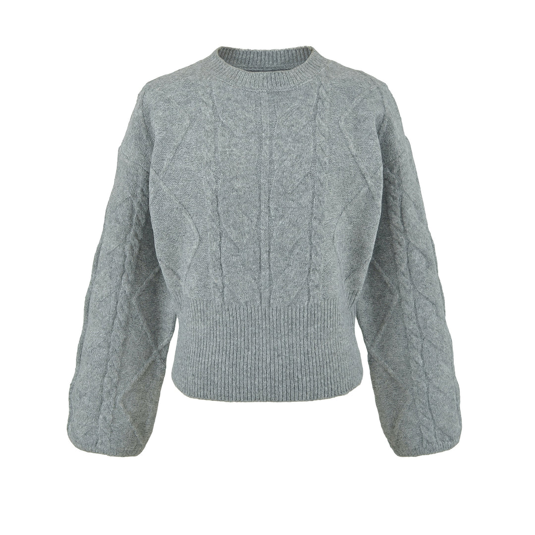 Women's Short Cable Knit Sweater with Fitted Ribbed Cuffs Mune Fashion