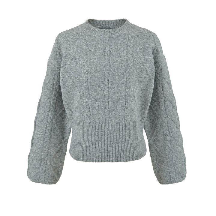 Women's Short Cable Knit Sweater with Fitted Ribbed Cuffs Mune Fashion
