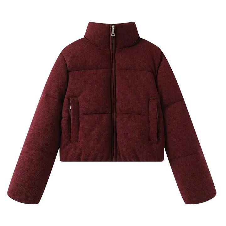 Women's cropped teddy quilted jacket with high collar and concealed zipper Mune Fashion