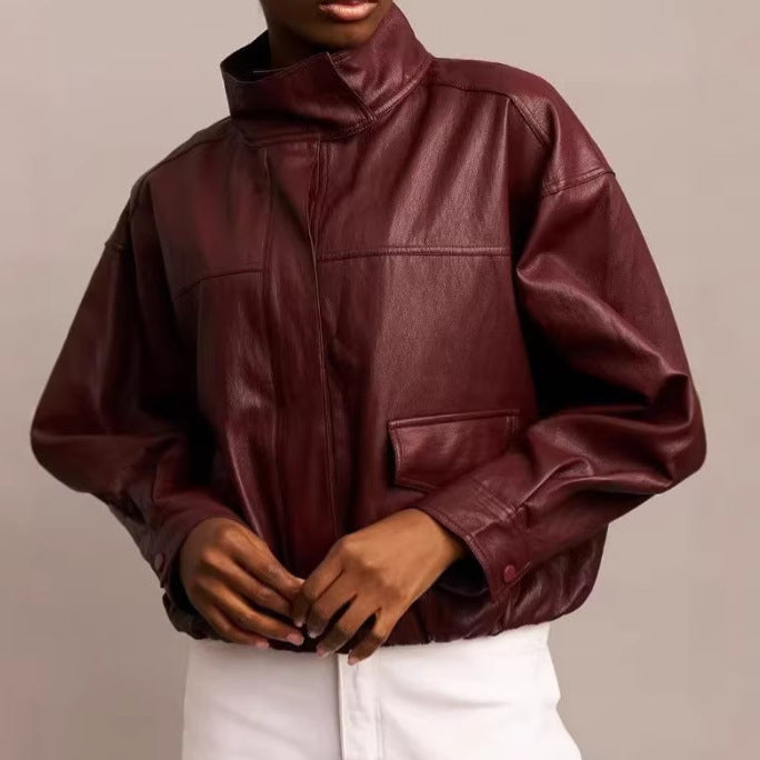Women's Stylish Leather Jacket in Avant-Garde Style