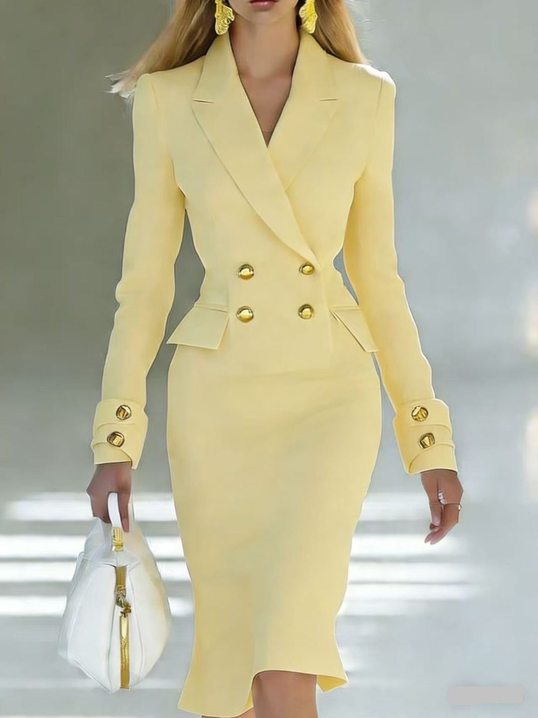 Women's Two-Piece Tailored Double-Breasted Blazer with Pencil Skirt Mune Fashion