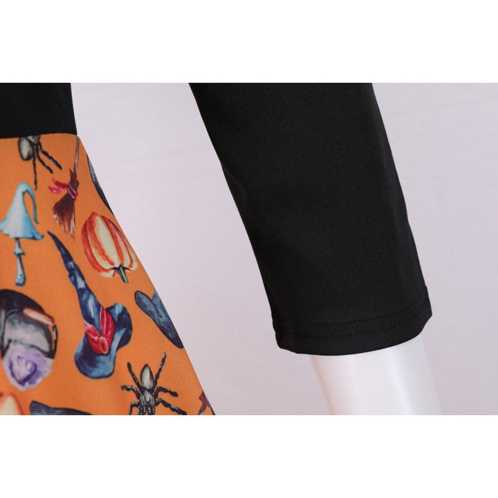 Women's vintage-inspired swing dress with V-neck, three-quarter sleeves, and voluminous circle skirt Mune Fashion