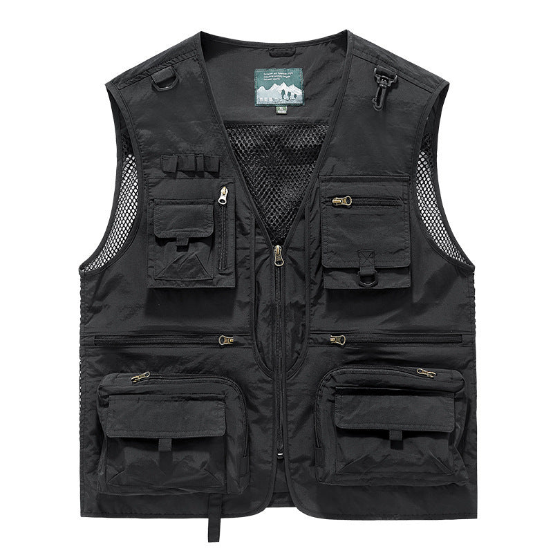 Unisex Multi-pocket Utility Vest with Mesh Inserts and Front Zipper Mune Fashion