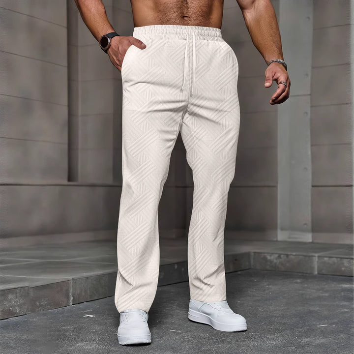 Men's textured relaxed joggers with geometric jacquard, elastic drawstring, and straight leg Mune Fashion