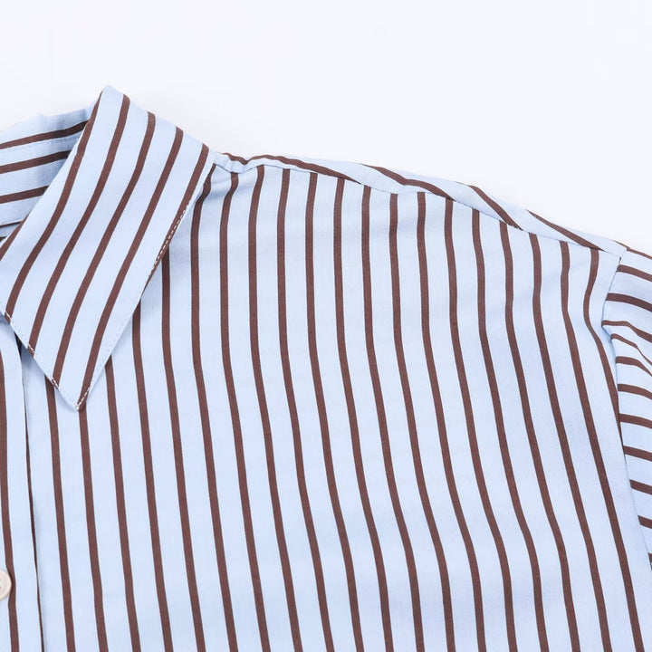 Women’s Oversize Striped Shirt Blouse with Kent Collar, Continuous Button Placket and Long Cuff Mune Fashion
