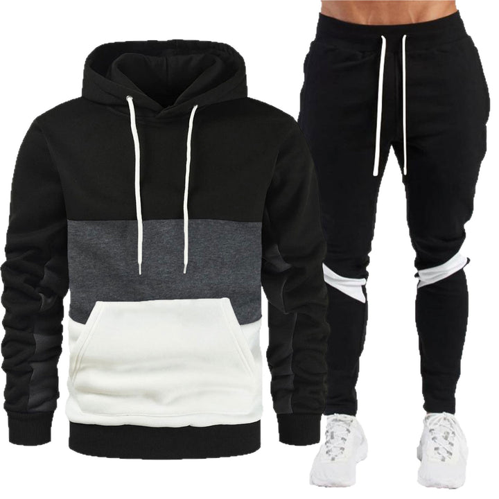 Men's sporty hoodie and jogger set with contrast trims, kangaroo pocket, elastic waistband, and tapered leg Mune Fashion