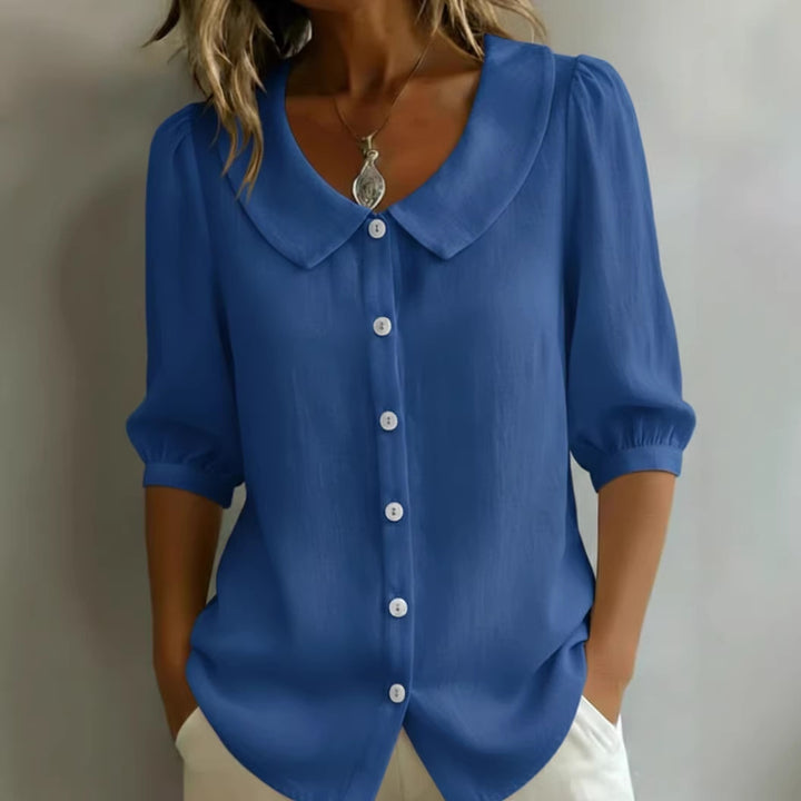 Ladies Elegant Blouse with Large Collar and Button Placket Mune Fashion