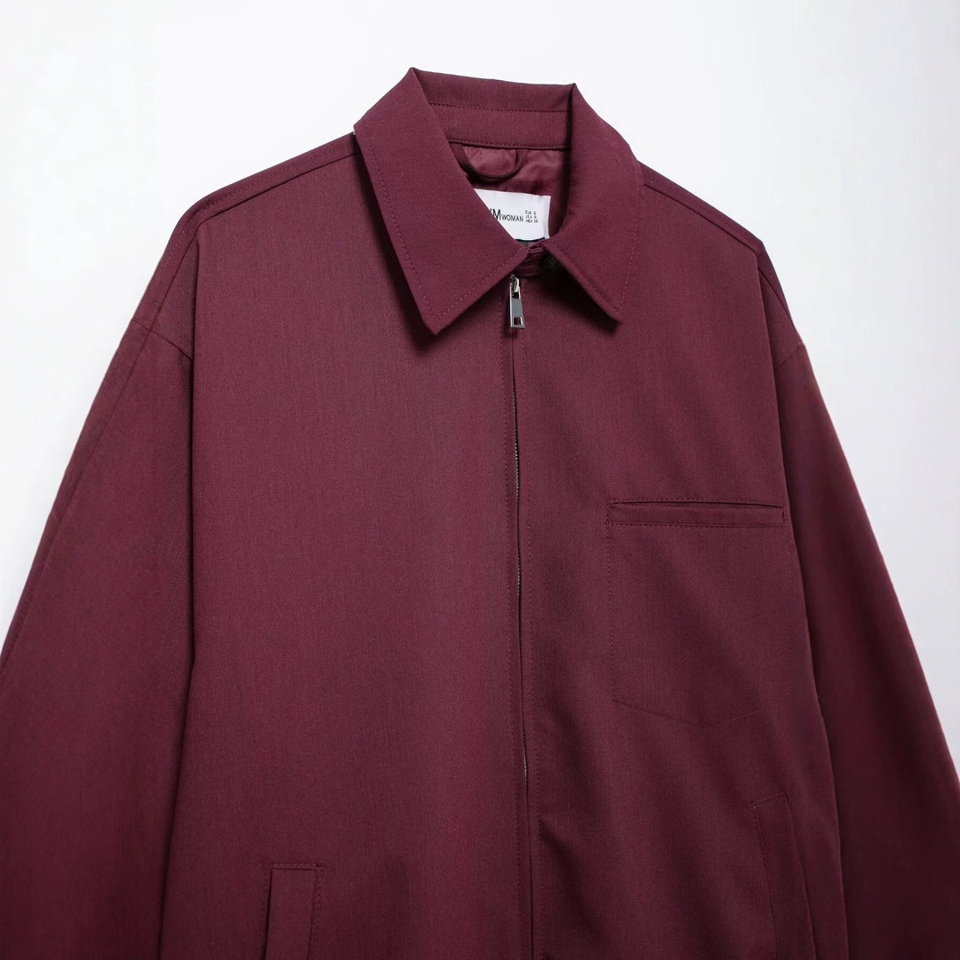 Women's Oversize Blouson Jacket with Full-Length Zipper and Placket Pockets Mune Fashion