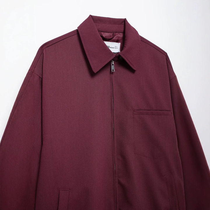 Women's Oversize Blouson Jacket with Full-Length Zipper and Placket Pockets Mune Fashion