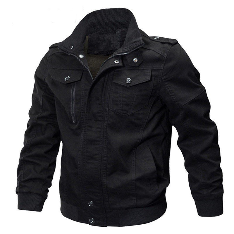 Men's Military-Inspired Canvas Transition Jacket with Stand Collar and Epaulettes Mune Fashion