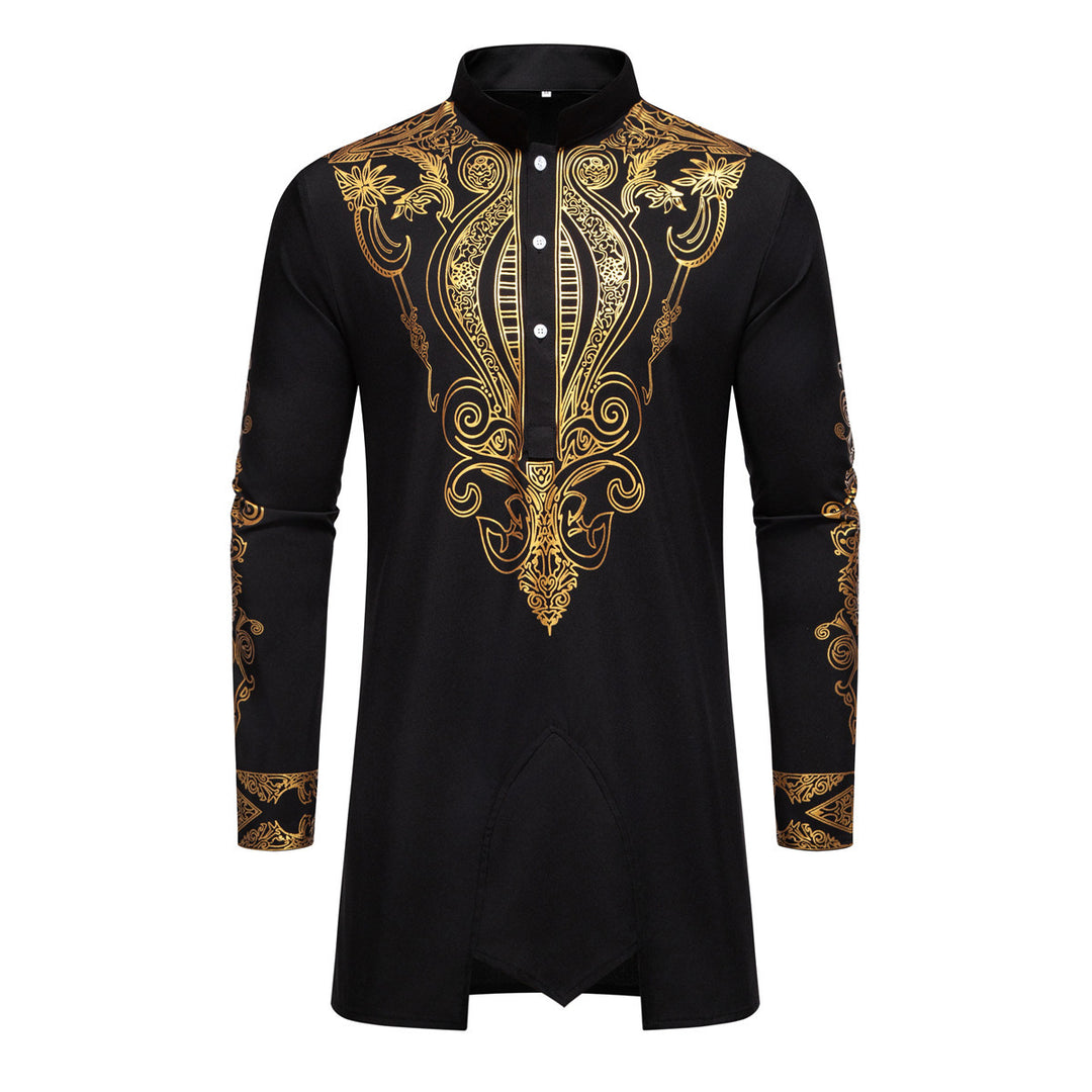 Men's Tunic Suit with Stand Collar and Ornamental Gold Application Mune Fashion