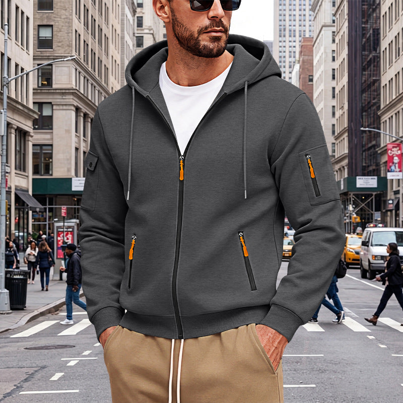 Men's hooded sweatshirt jacket with full zip and multiple security pockets Mune Fashion