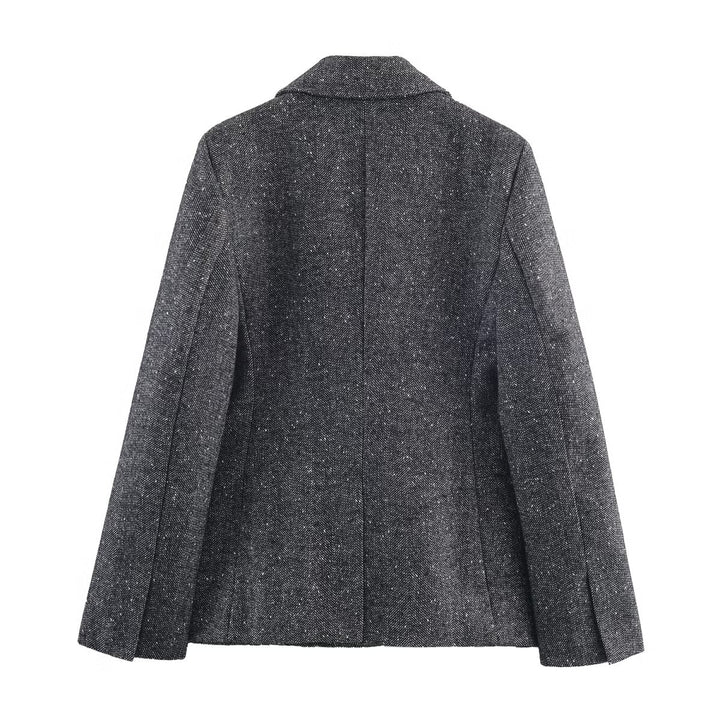 Women Tailored Tweed Blazer with Seam Details and Fine Wool Texture Mune Fashion