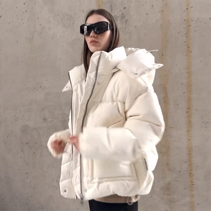 Women Oversize Quilted Puffer Jacket with extra high Stand-up Collar, double Front Zipper and boxy Silhouette Mune Fashion