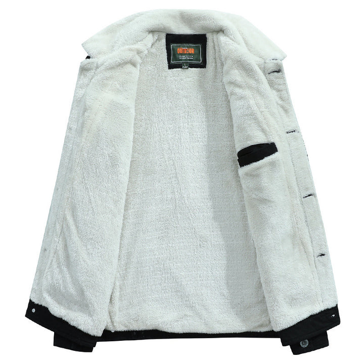 Men's Sherpa-lined trucker jacket made of sturdy canvas with lapel collar Mune Fashion