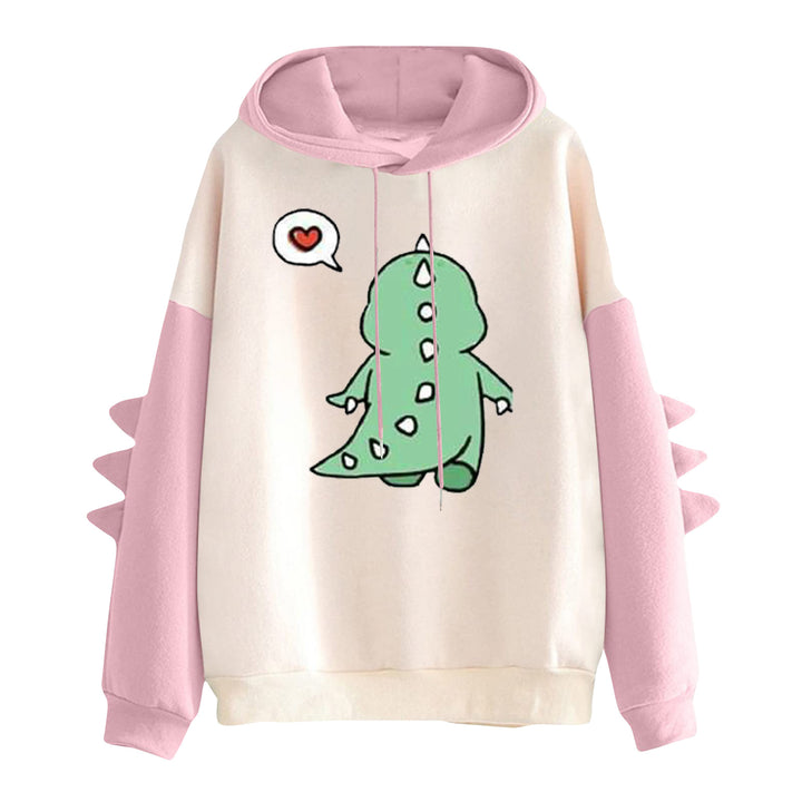 Women's hooded pullover with cute dinosaur print and three-dimensional sleeve details Mune Fashion