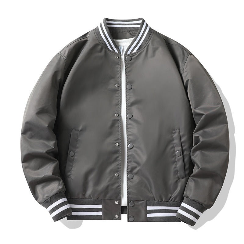 Men's  retro-striped collar varsity snap-front satin-effect bomber jacket Mune Fashion