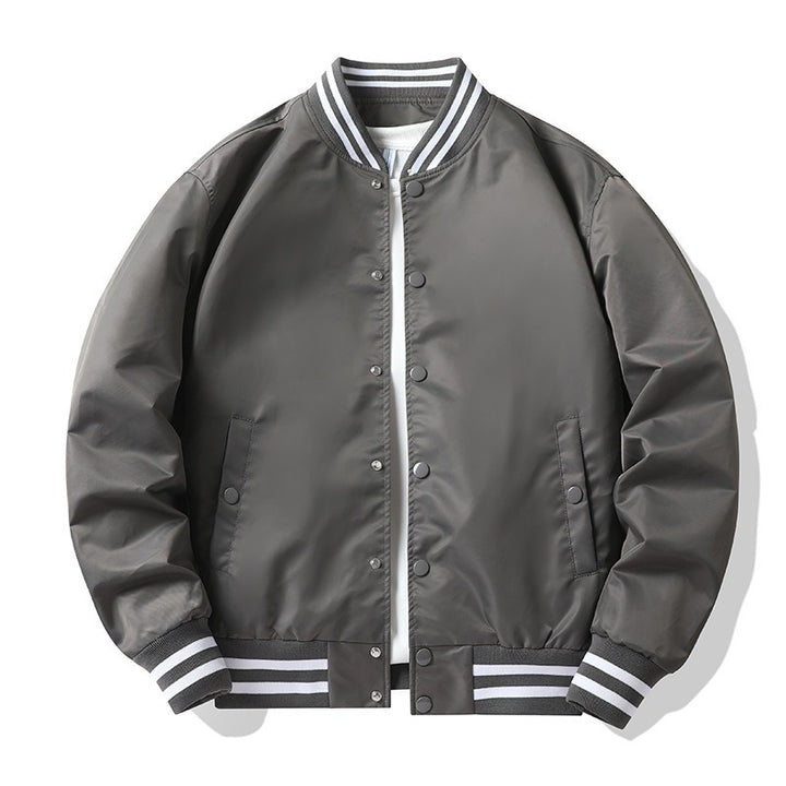 Men's  retro-striped collar varsity snap-front satin-effect bomber jacket Mune Fashion