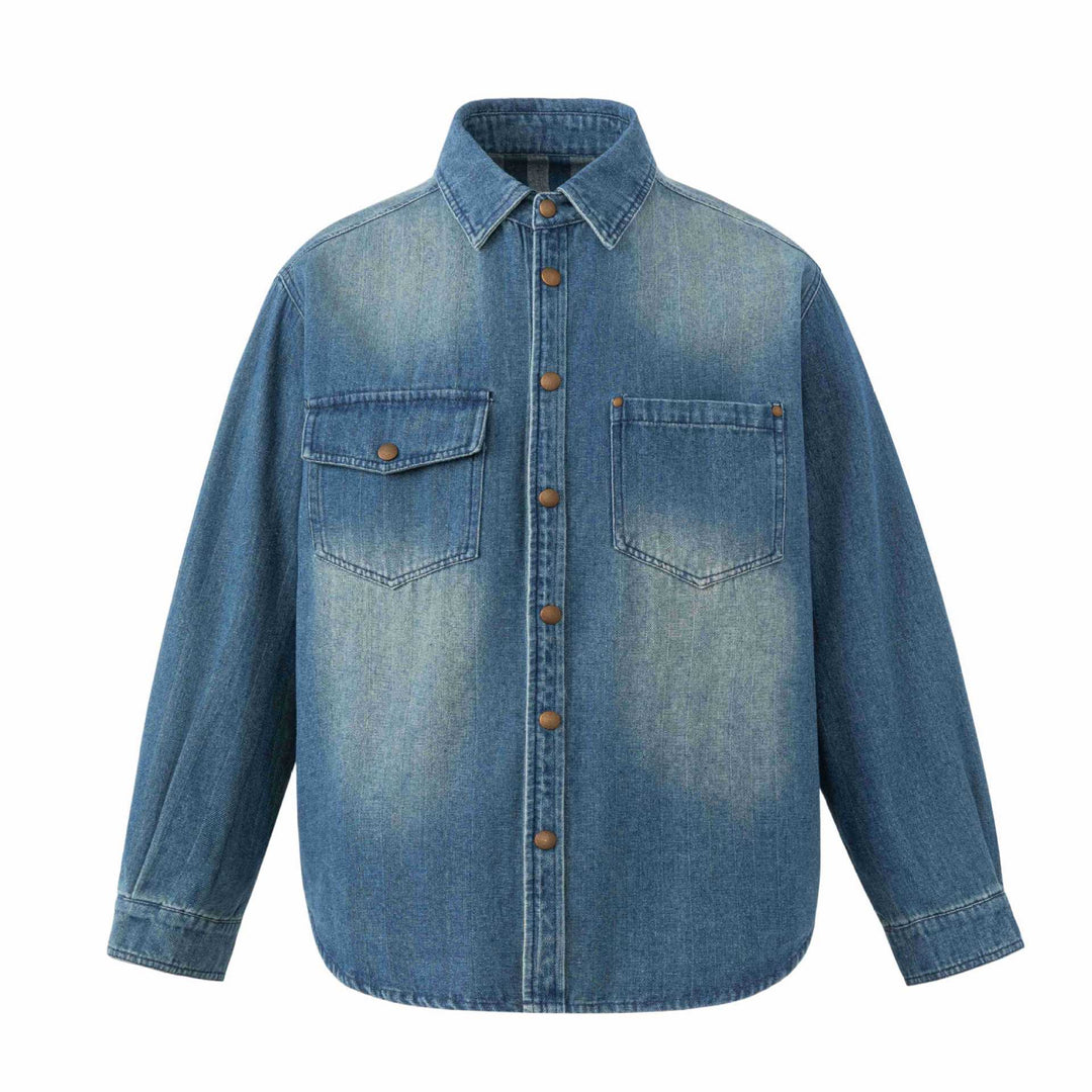Unisex Oversize Denim Jacket with Snap Button Placket and Patch Chest Pockets Mune Fashion