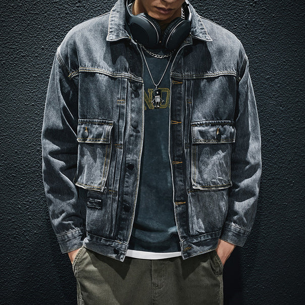Men's Casual Denim Jacket with Modern Applications Mune Fashion