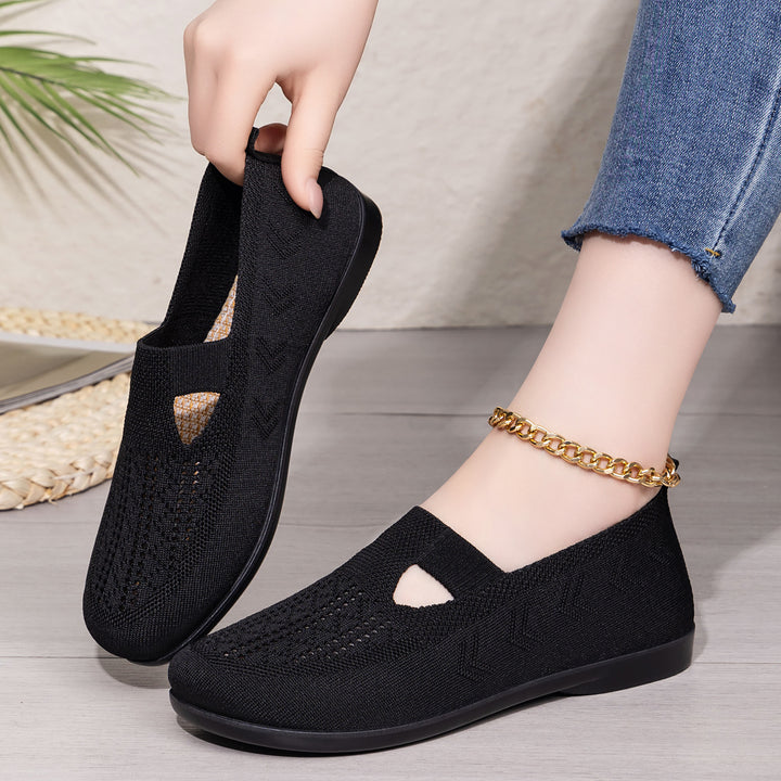 Ladies nan lightly knitted comfort moccasin with elastic central strap and shock-absorbing wedge sole Mune Fashion