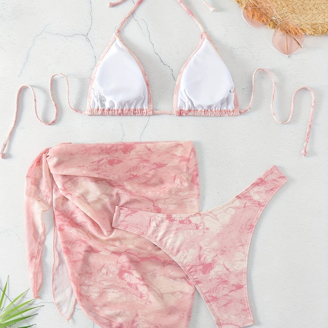 Women's Triangle Bikini Set with Elegant Wrap Sarong Mune Fashion