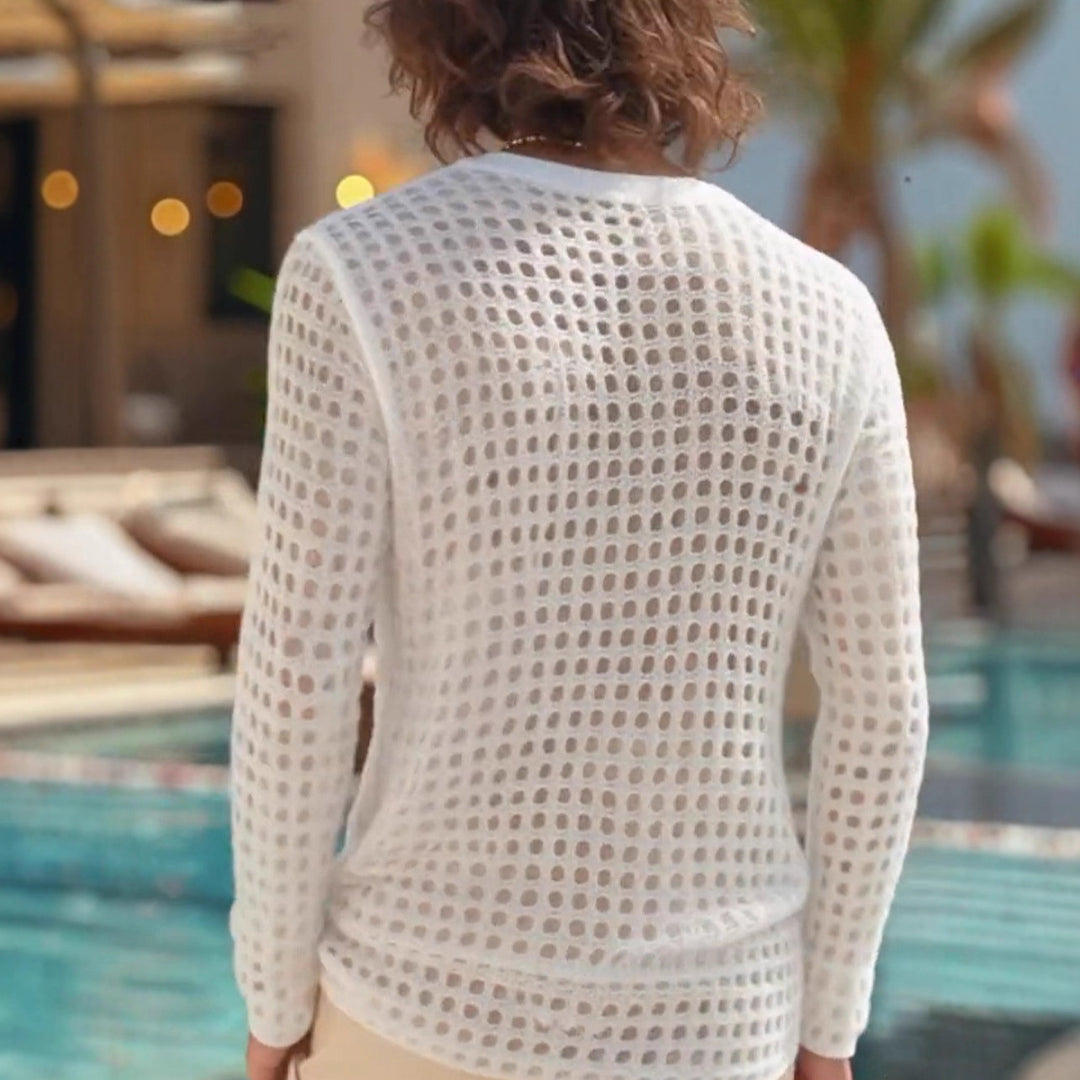 Men's airy openwork knit sweater with square mesh pattern and crew neck Mune Fashion