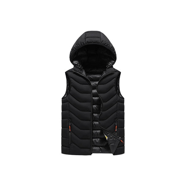 Men's Sleeveless Thermo Utility Vest with Quilted Chevron Structure, Hood and Two-Way Zipper Mune Fashion