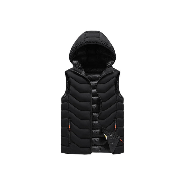 Men's Sleeveless Thermo Utility Vest with Quilted Chevron Structure, Hood and Two-Way Zipper Mune Fashion