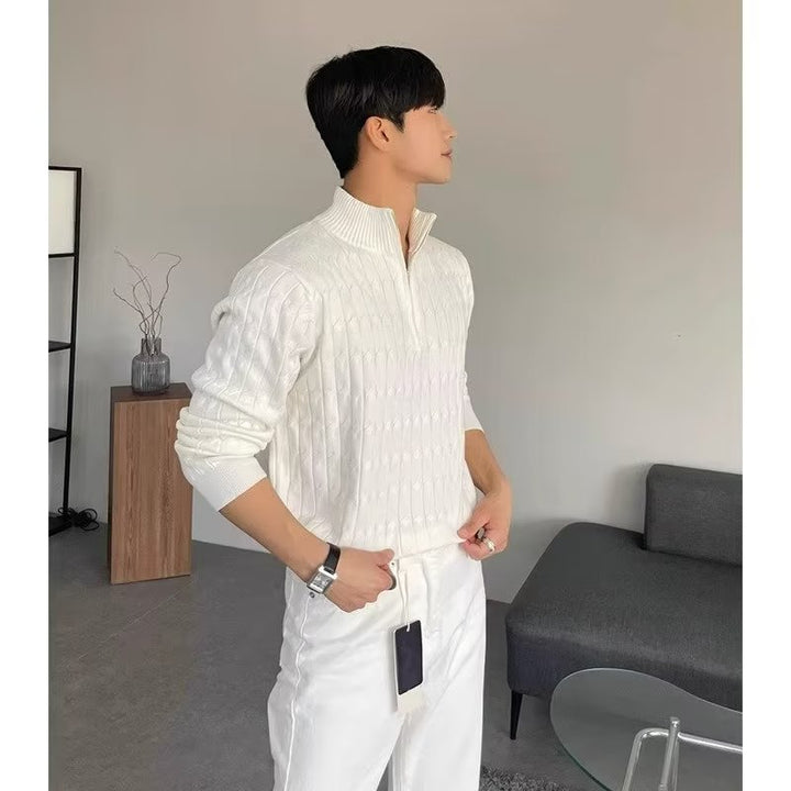 Men's knitted sweater with cable pattern and roll neck Mune Fashion