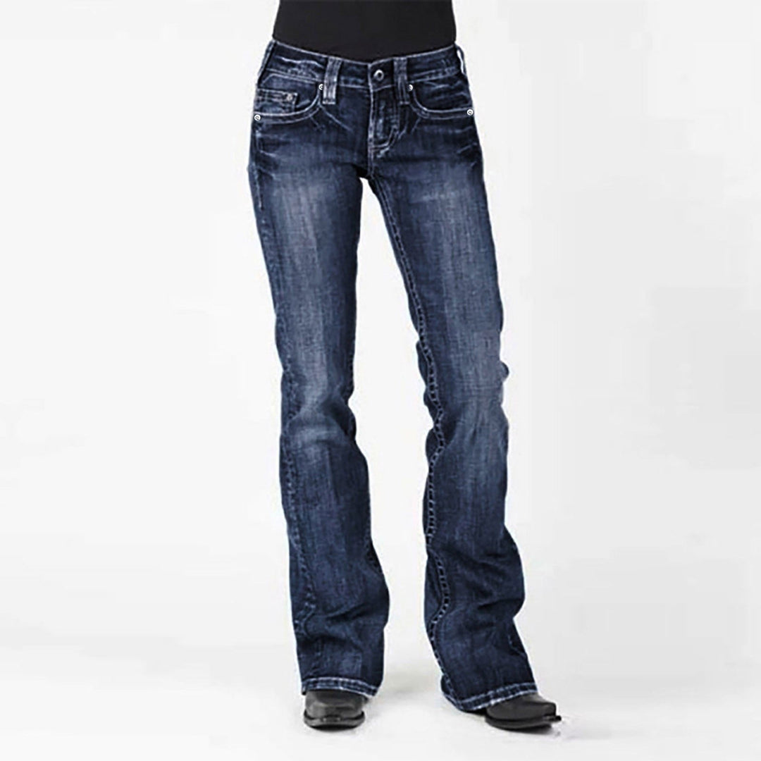 Ladies elegant bootcut jeans with a high waistband and subtle wash