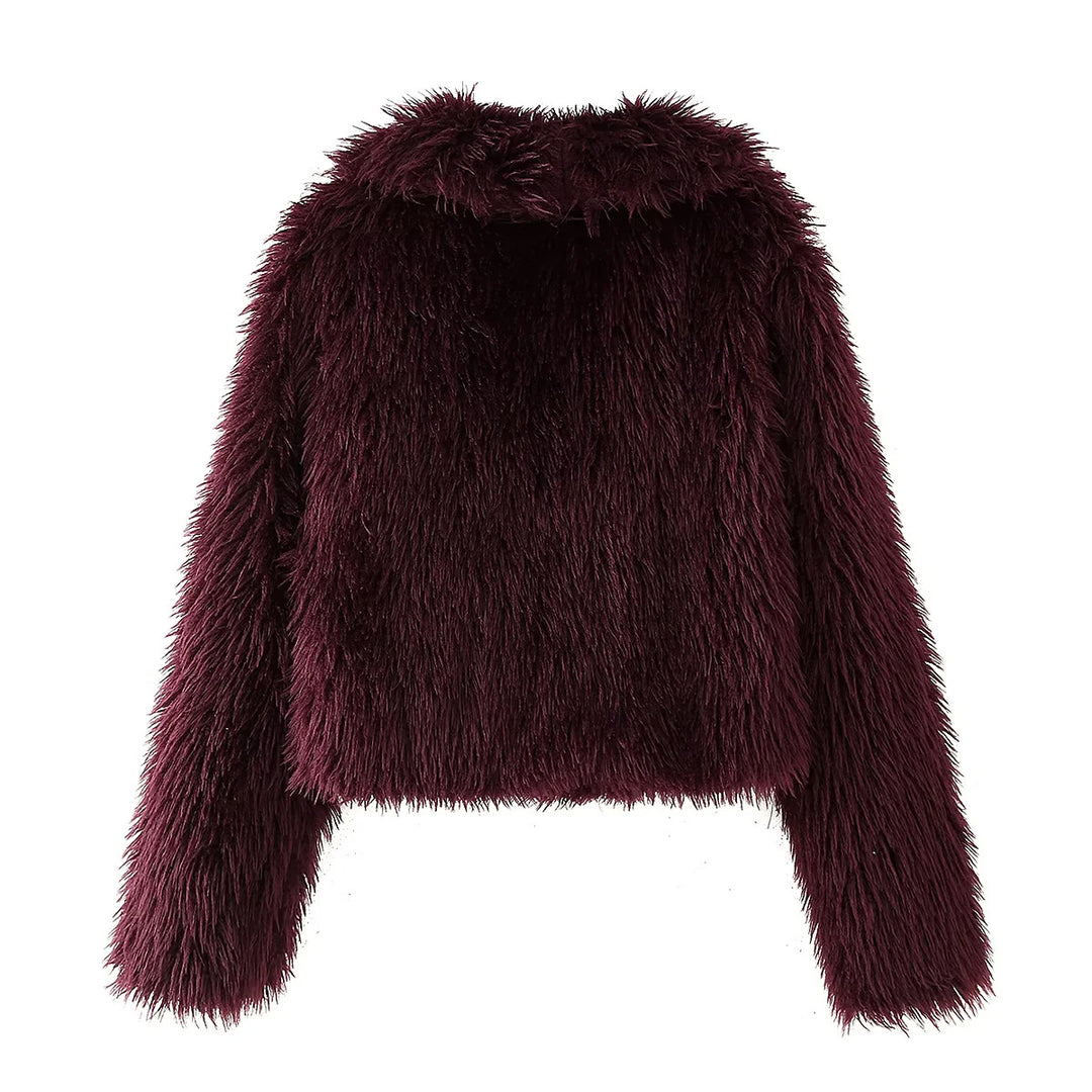 Ladies short-cut faux fur bomber jacket with full pile and shawl collar Mune Fashion