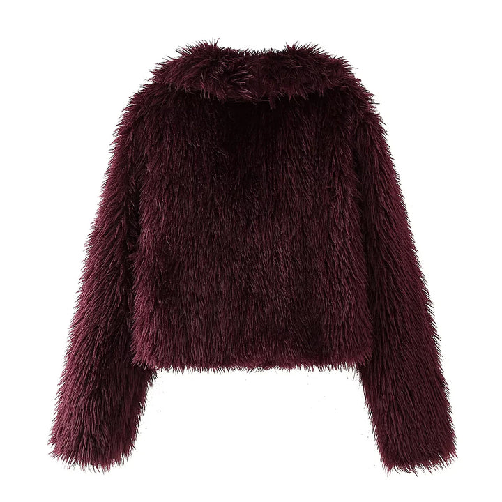 Ladies short-cut faux fur bomber jacket with full pile and shawl collar Mune Fashion