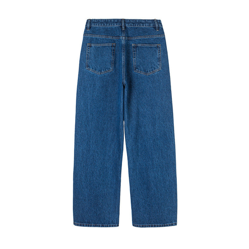 Women's Wide Denim Jeans with High Waist, Straight Leg and Five Pocket Design Mune Fashion