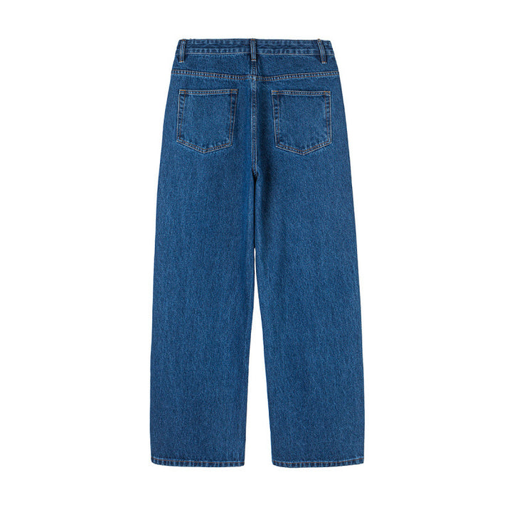 Women's Wide Denim Jeans with High Waist, Straight Leg and Five Pocket Design Mune Fashion