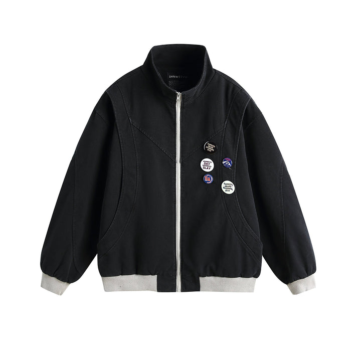 Women's short blouson with stand-up collar, ribbed cuffs and lapel pins Mune Fashion
