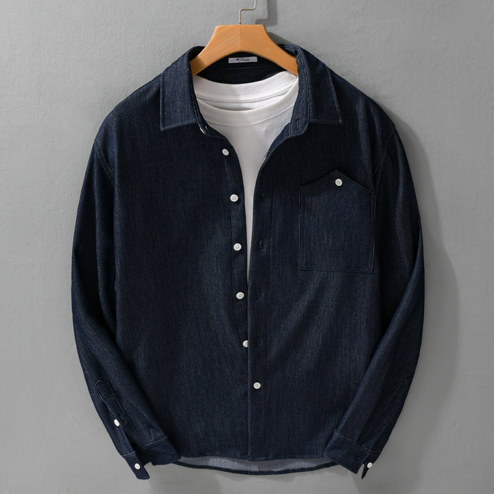 Men's denim overshirt in shirt jacket style with chest pocket and full button placket Mune Fashion