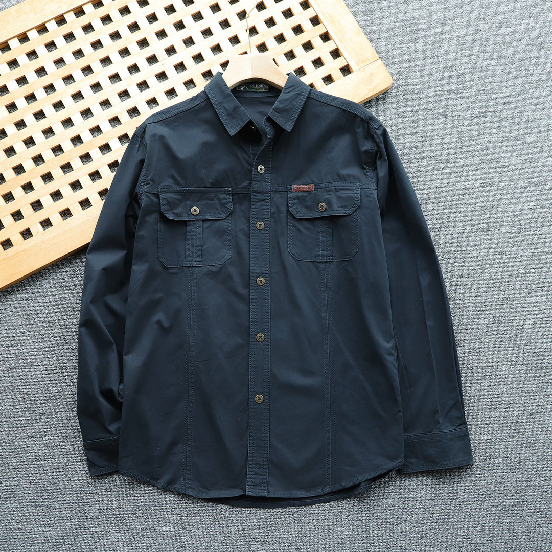 Men's shirt jacket made of cotton twill with chest flaps and button placket Mune Fashion