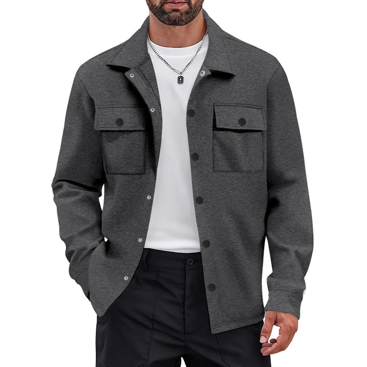 Men's work-inspired shirt jacket with button placket, patch chest pockets, and boxy fit Mune Fashion
