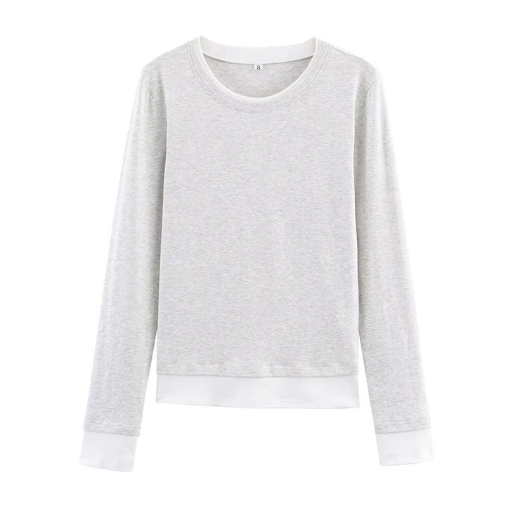 Women's long-sleeve shirt in layered look with contrast cuffs and round neckline Mune Fashion